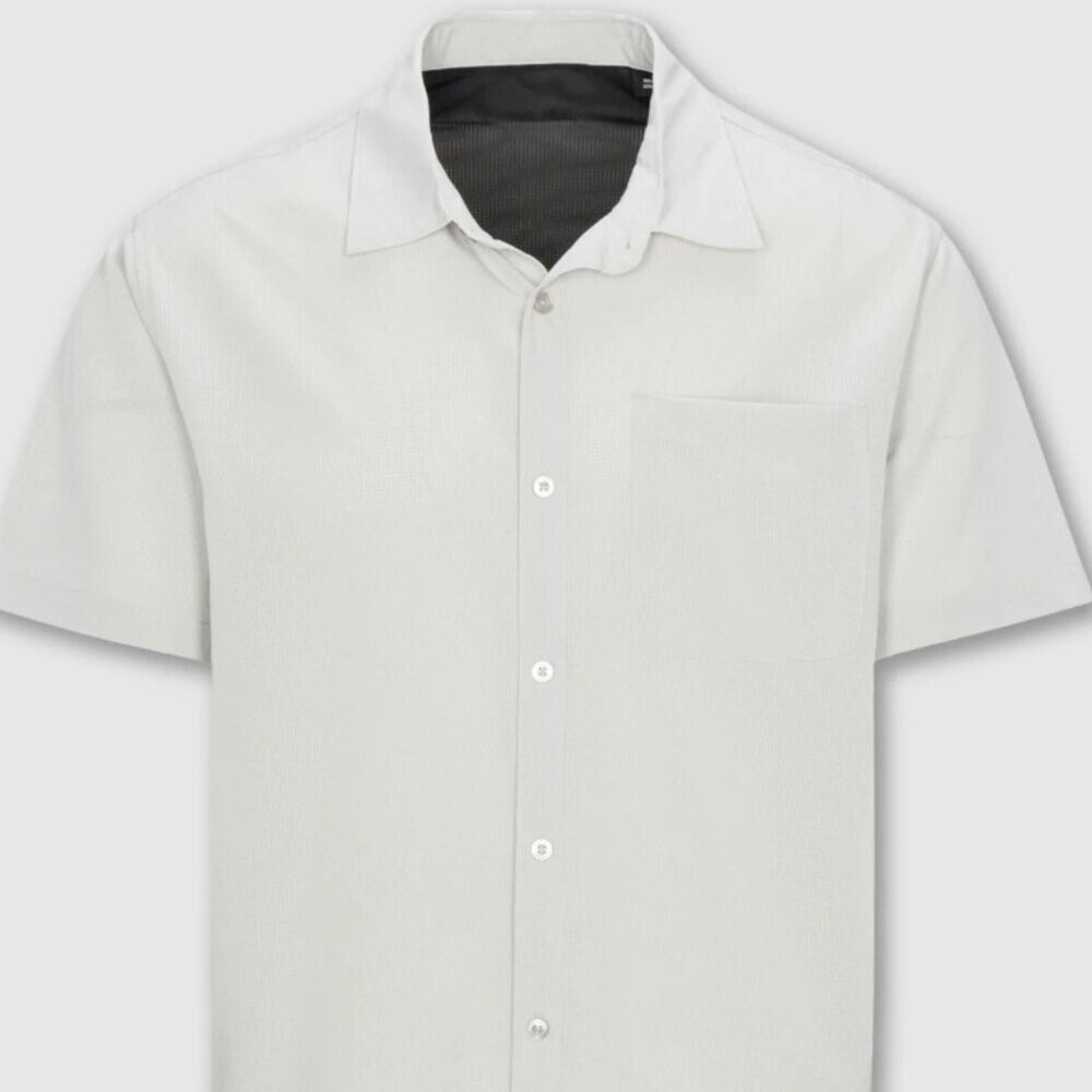 Psycho Tuna Lake Erie Short Sleeve Button‎ Up Shirt Oyster Mushroom NEW Small